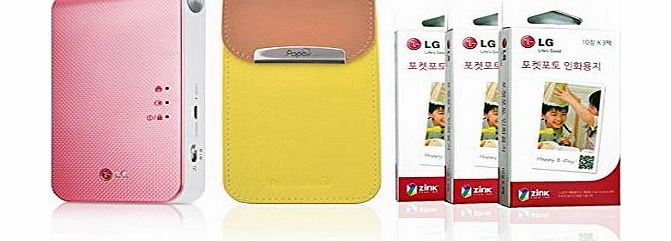 LG Electronics [SET] LG Pocket Photo 2 PD239 Printer (Pink)   Zink Photo Paper (90 Sheet)   Popo Premium Synthetic Leather Pouch Case (Yellow)